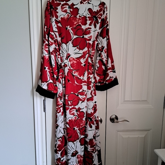 JONES NEW YORK VTG long robe bold poppy floral shawl collar cuffs coastal SM - Picture 3 of 9